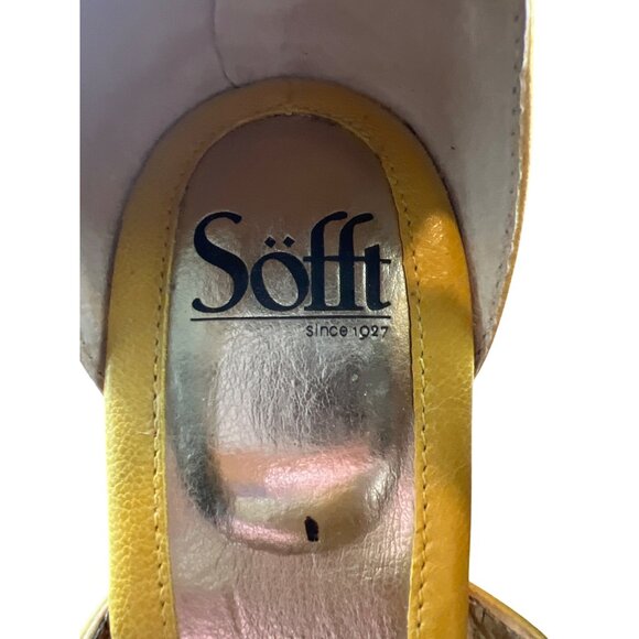 Sofft Euro Soft Espadrille High Heel Wedge Mustard Yellow Leather Sandal 9.5 - Picture 6 of 8